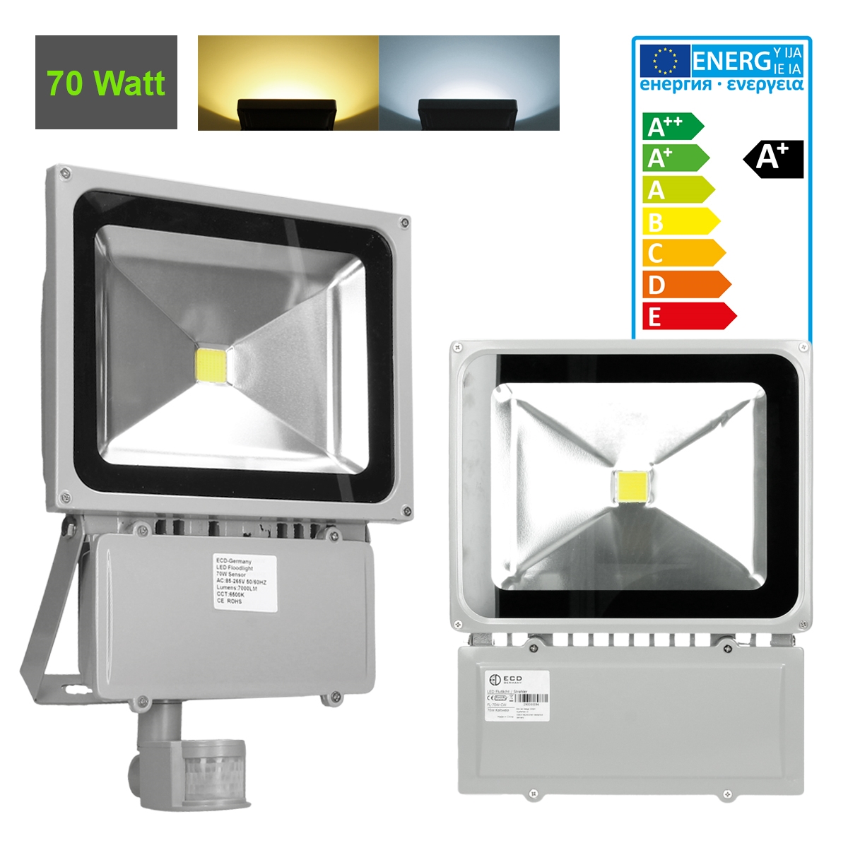LED SMD Fluter Außen Strahler Flutlicht mit Bewegungsmelder 10W-100W Ultraslim 