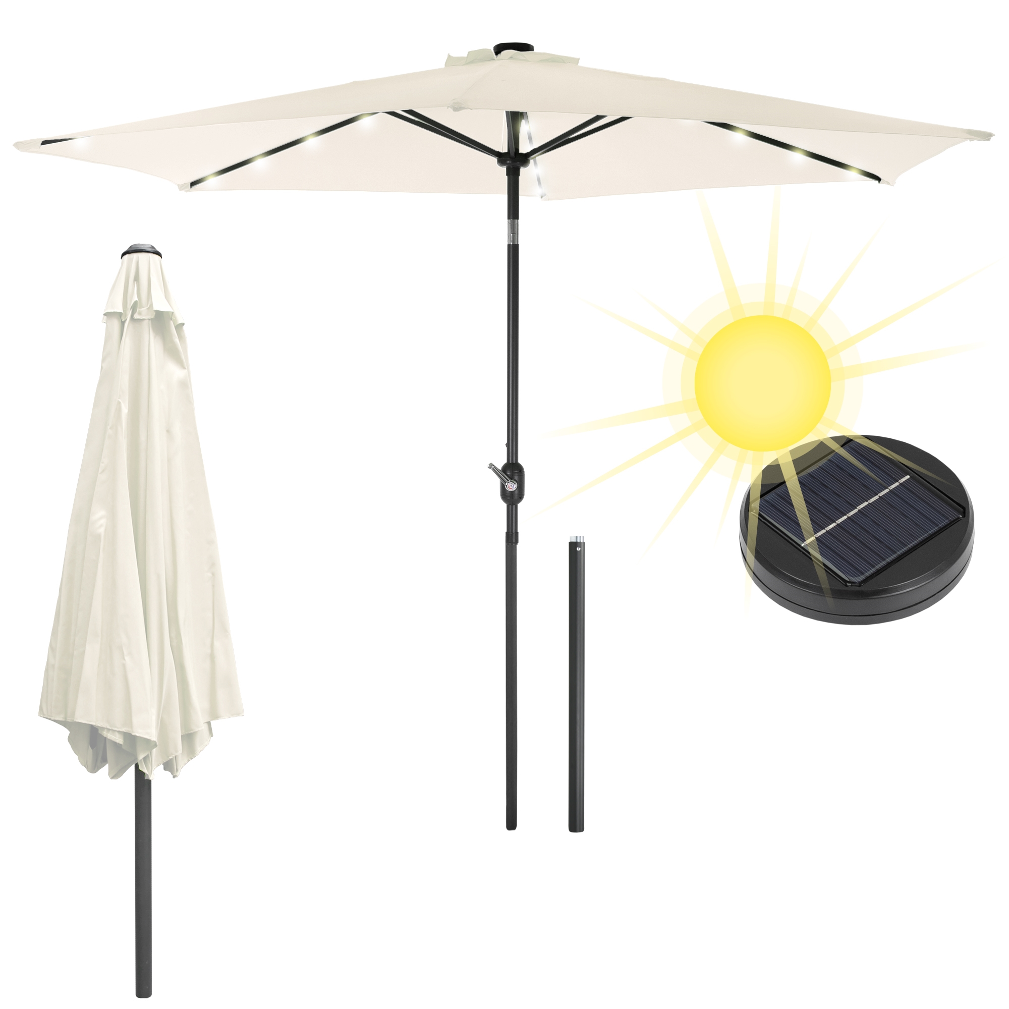 Sonnenschirm LED Solar Gartenschirm Ampelschirm Kurbelschirm Strandschirm Ø 3m 