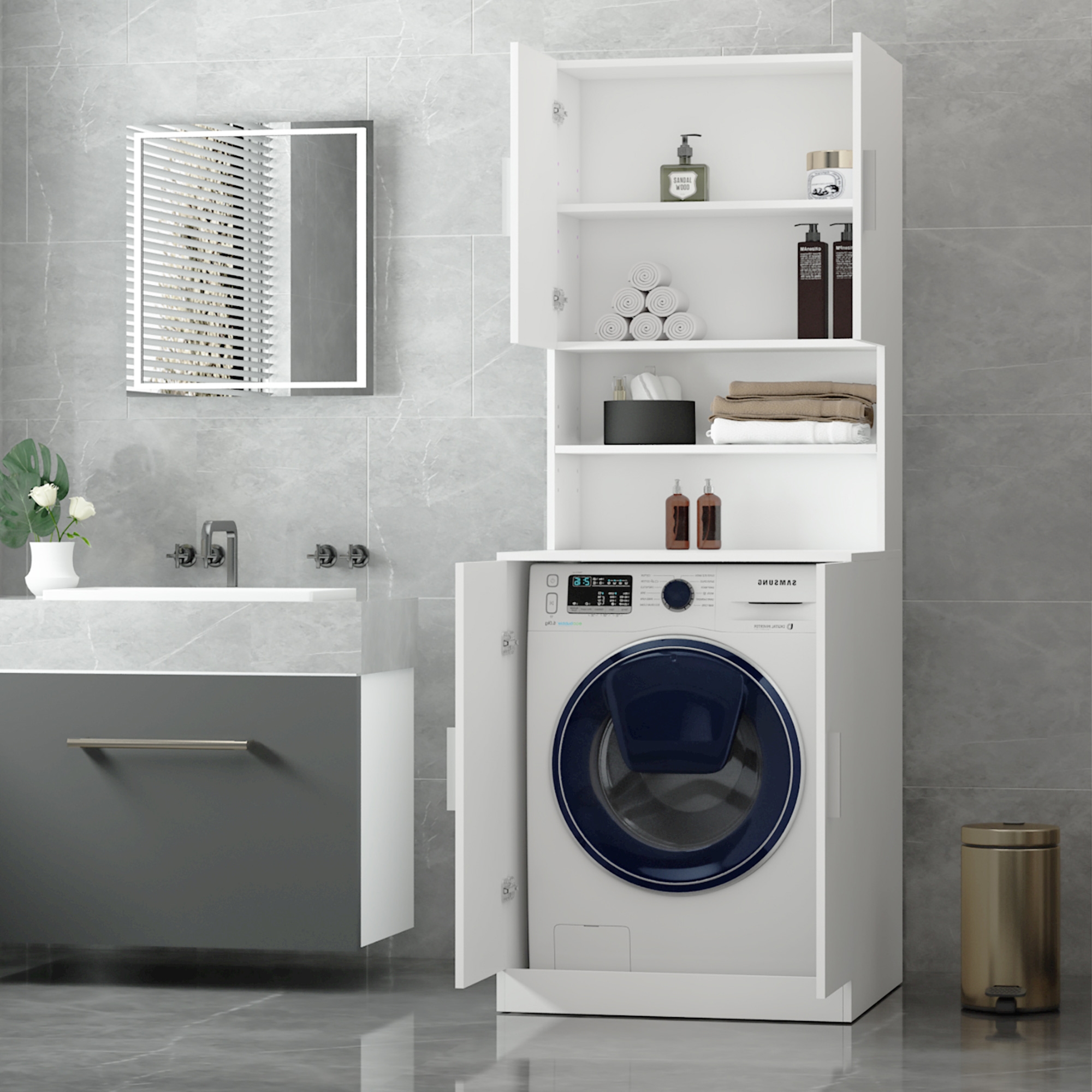 Mueble lavadora/secadora 190x62,5cm sonoma armario estantería alta cuarto  baño 