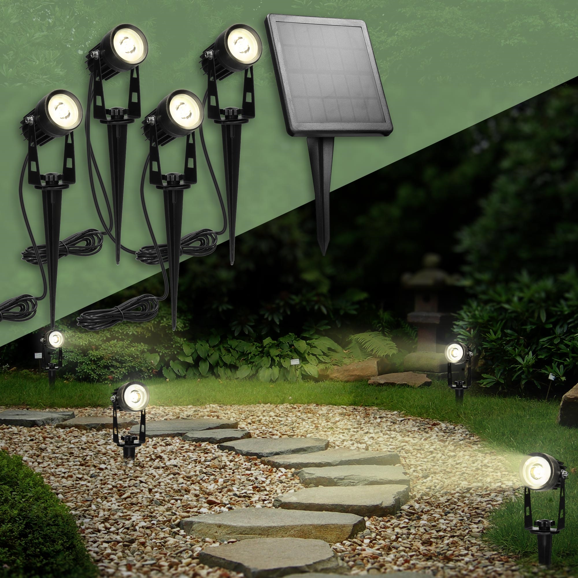 3x Faretti solari da giardino luci LED per esterno piscina cortile sentiero  IP65