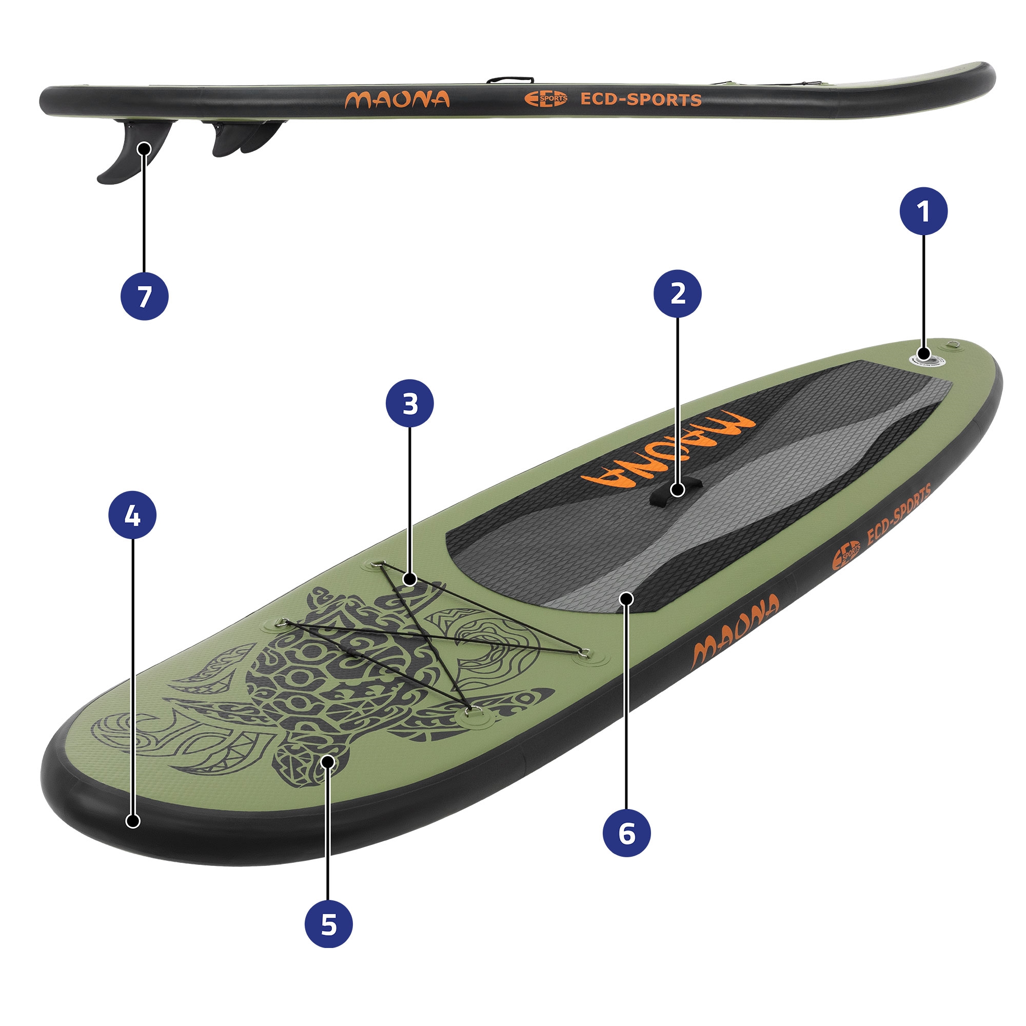 Aufblasbares Stand Up Paddle Board Maona 308x78x10 cm Olive aus PVC