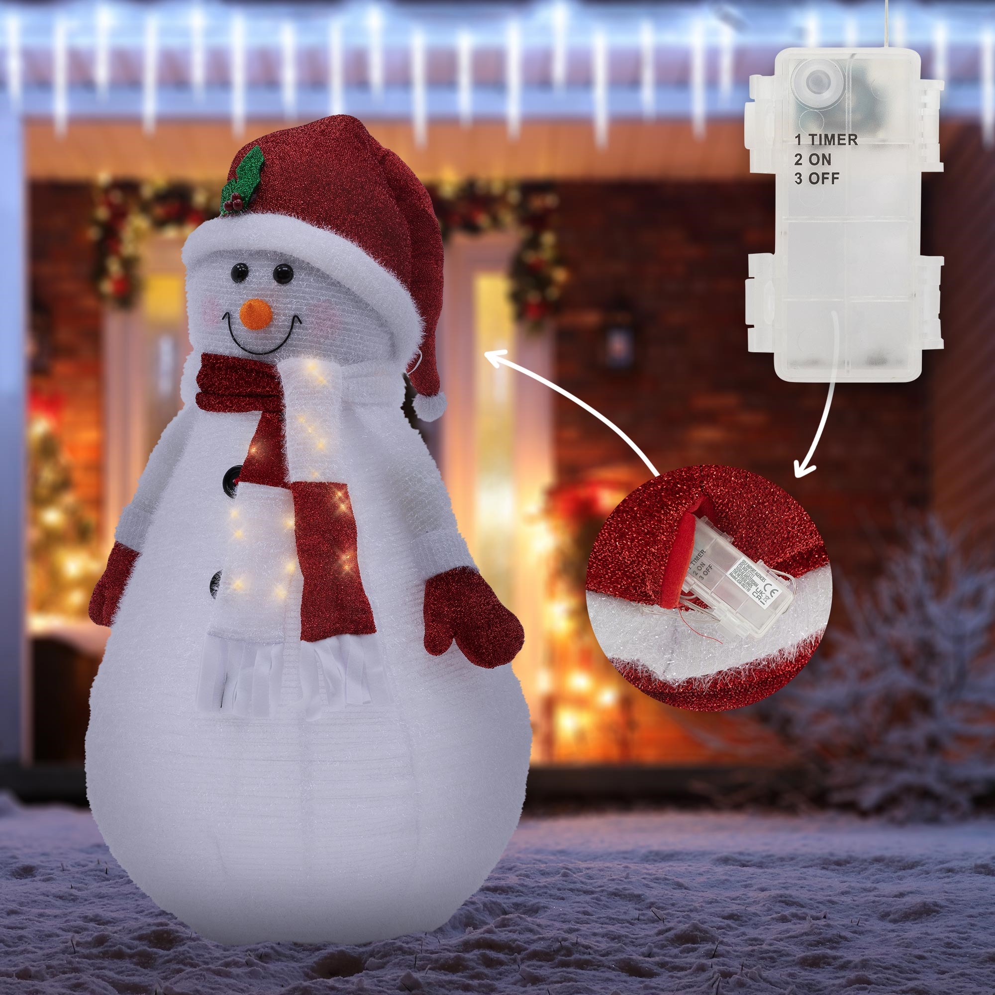 Bonhomme de neige LED éclairé décoration de Noël figurine d