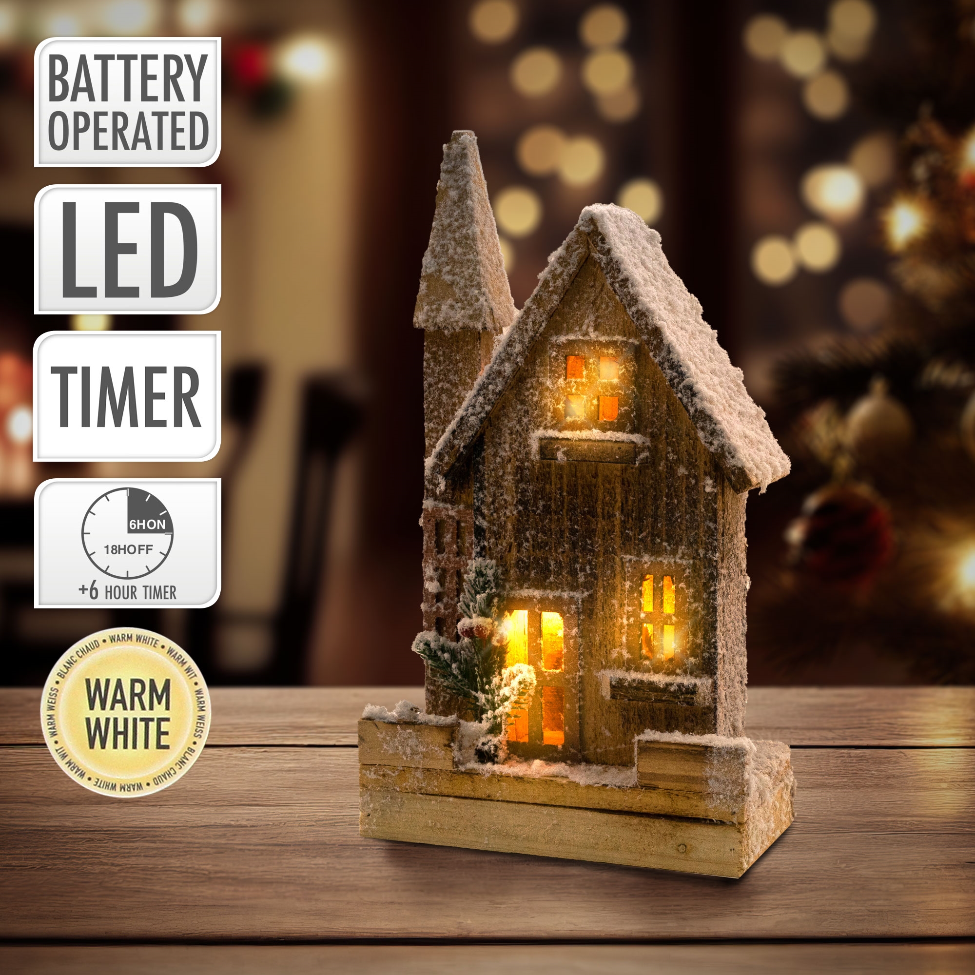 Casetta di Natale con luci decorazione in legno ornamento mini casa 19x9x33  cm