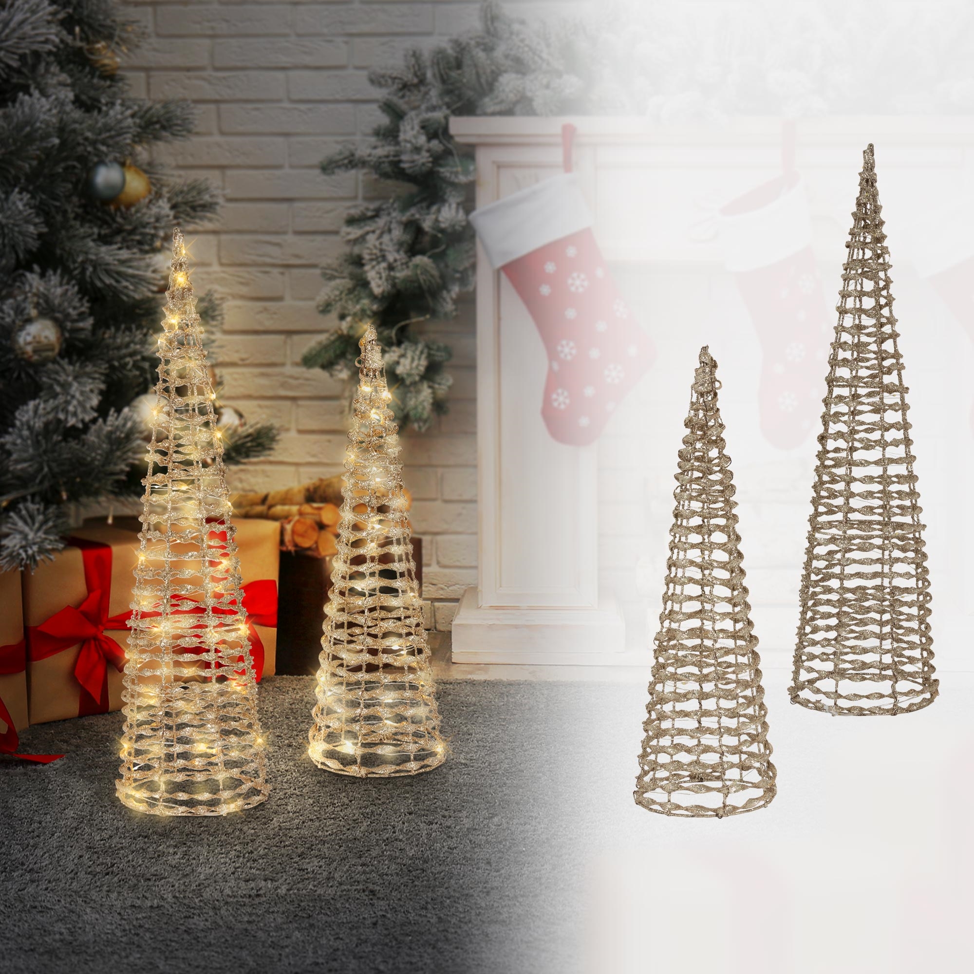 Arbre de Noël cône LED sapin ornement d'hiver décoration de Noël set 40/60  cm