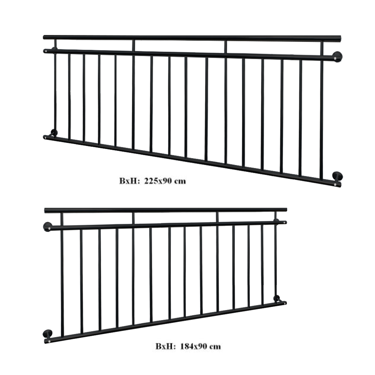 Barandilla balcón francés acero recubrimiento polvo negro/blanco  90x184/90x225cm