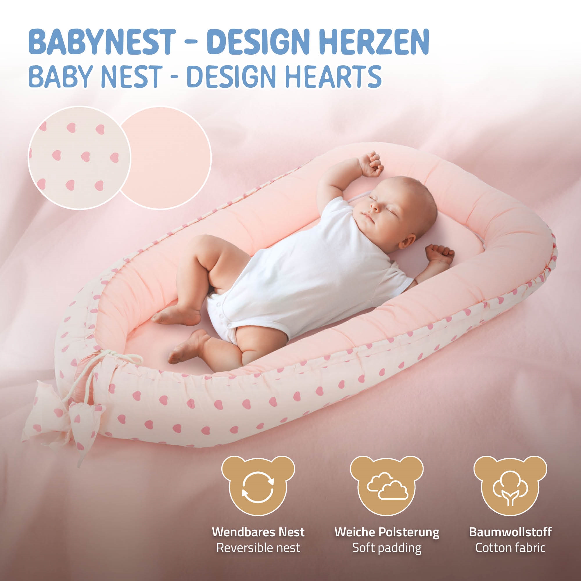 Cuna de bebé dos caras nido de 100% algodón reductor ajustable a elegir  90x50 cm