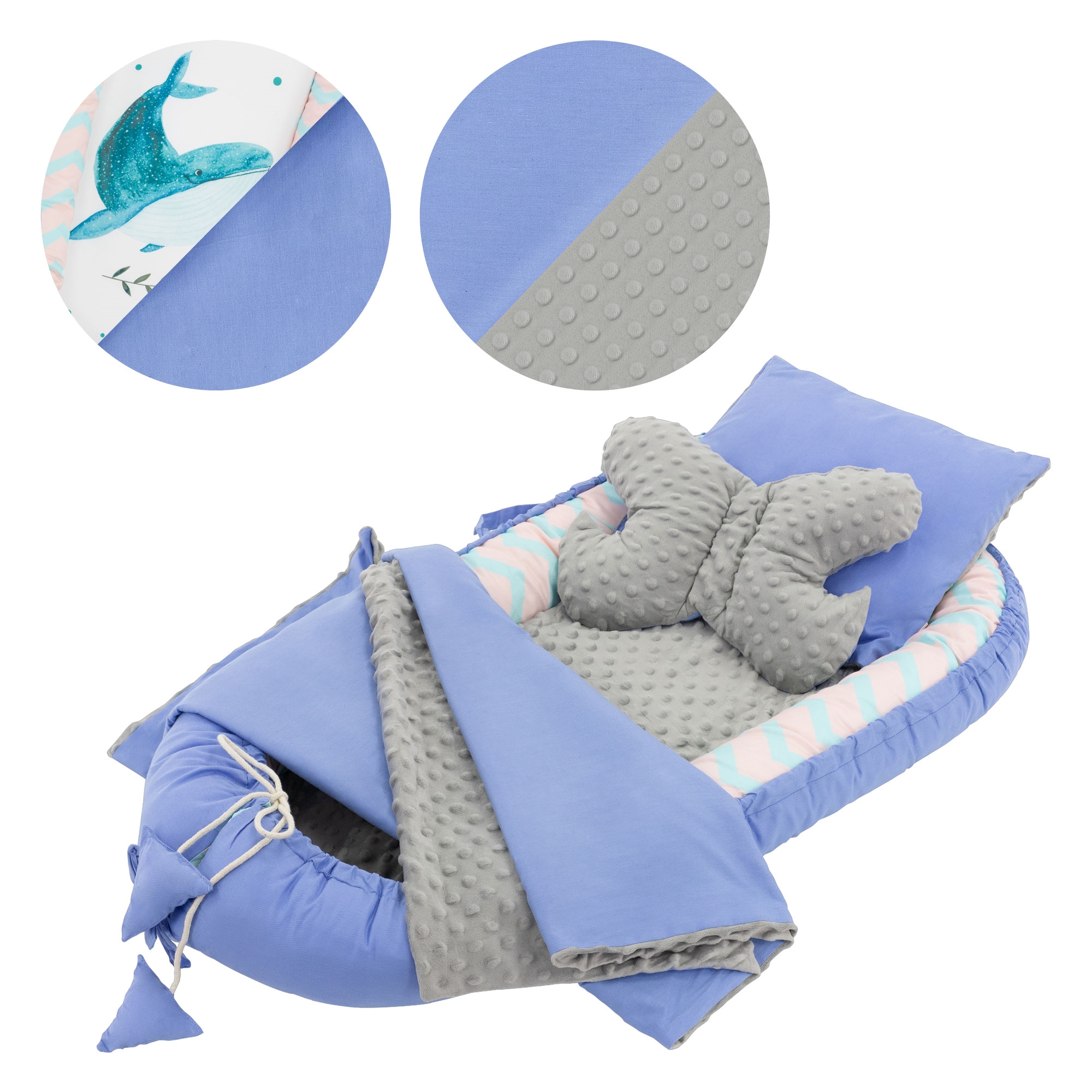 Cocon bébé 5 pièces coton nid de bébé couverture amovible bleu clair/motif  panda
