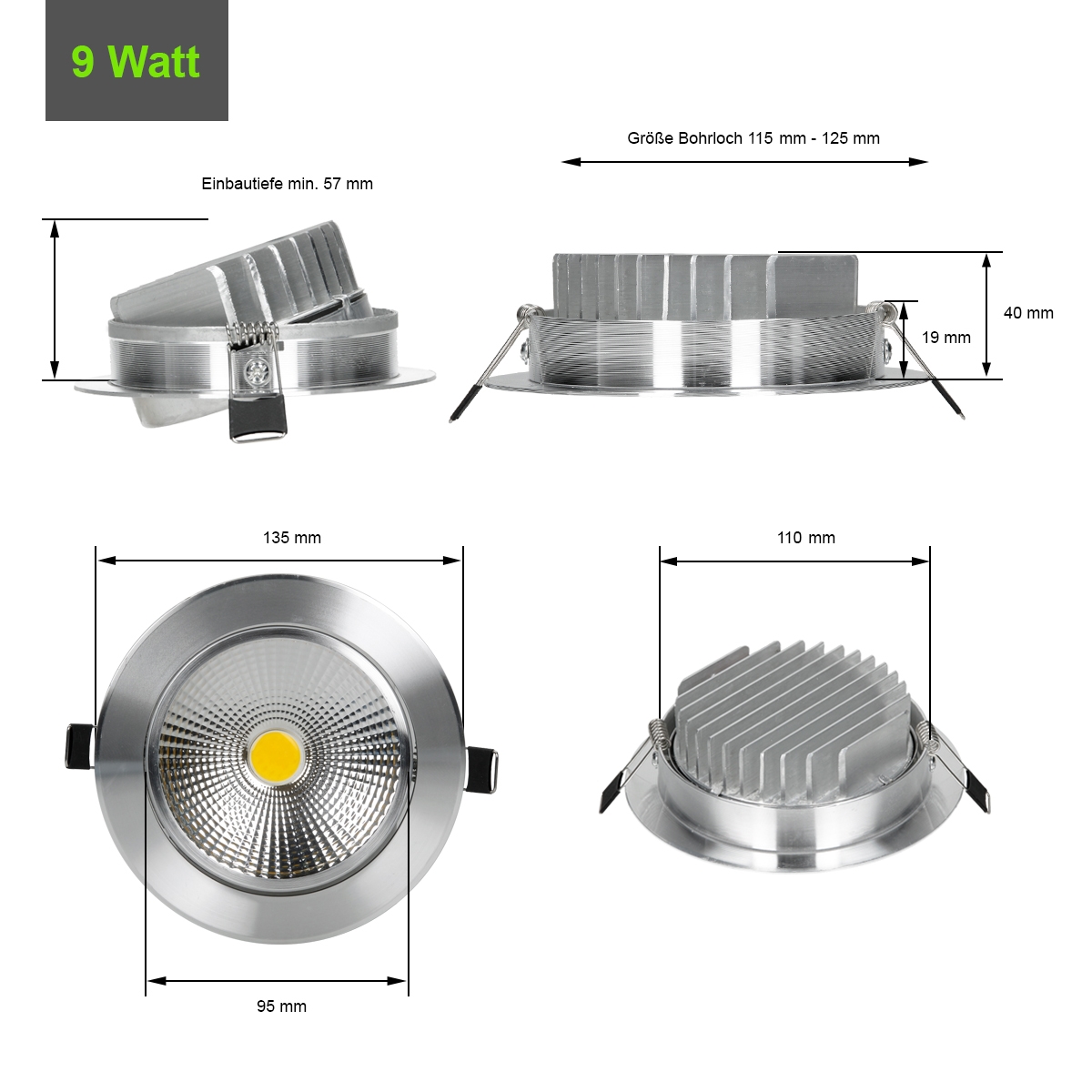 LED COB Spot Einbaustrahler Deckenlampe Einbau Strahler Lampe 3W/5W/7W/9W/12W 