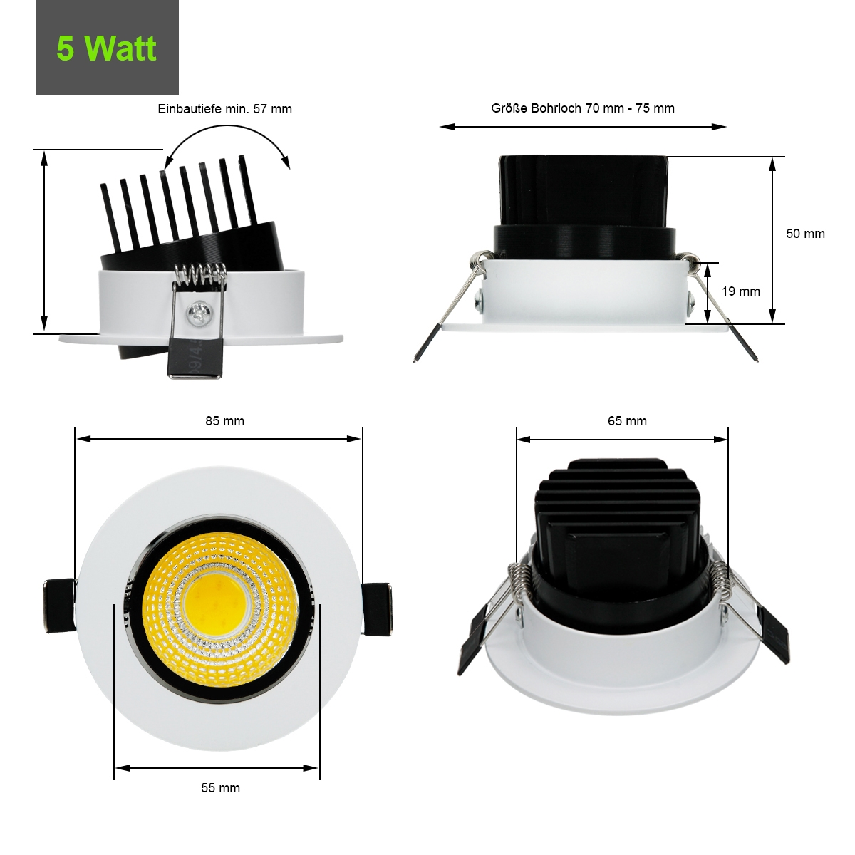 LED COB Spot Einbaustrahler Deckenlampe Einbau Strahler Lampe 3W/5W/7W/9W/12W 