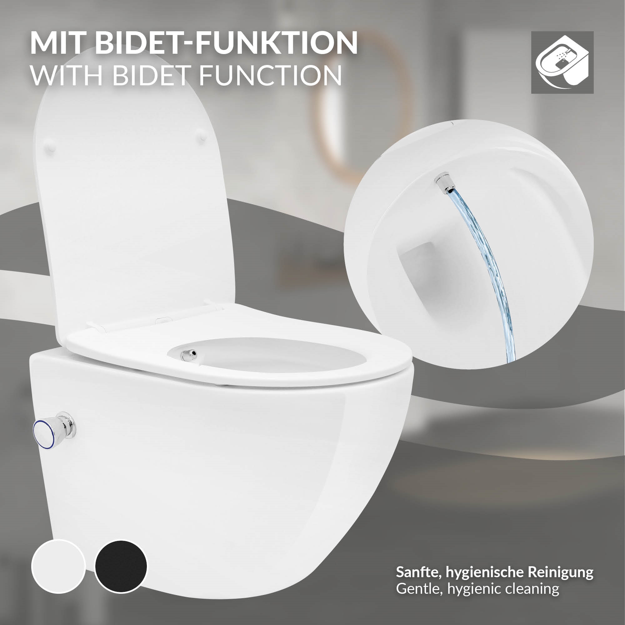 Spülrandlos Wand Hänge Nano WC Toilette Tornadospülung Softclose Bidet-Funktion