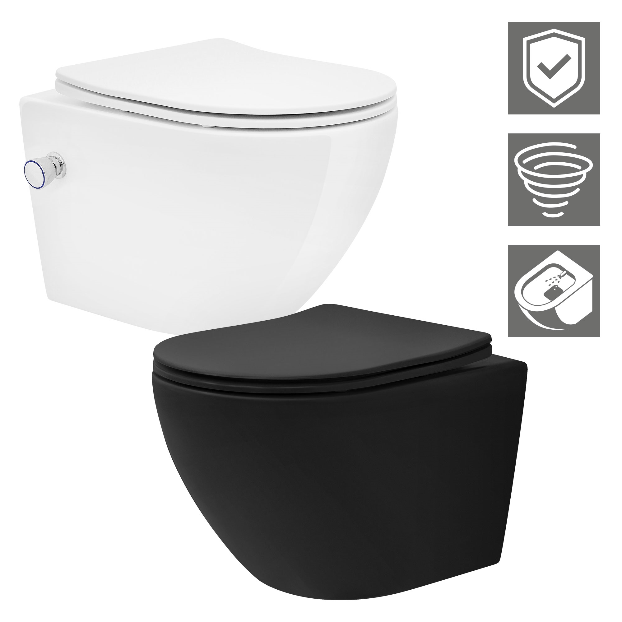 Spülrandlos Wand Hänge Nano WC Toilette Tornadospülung Softclose Bidet-Funktion