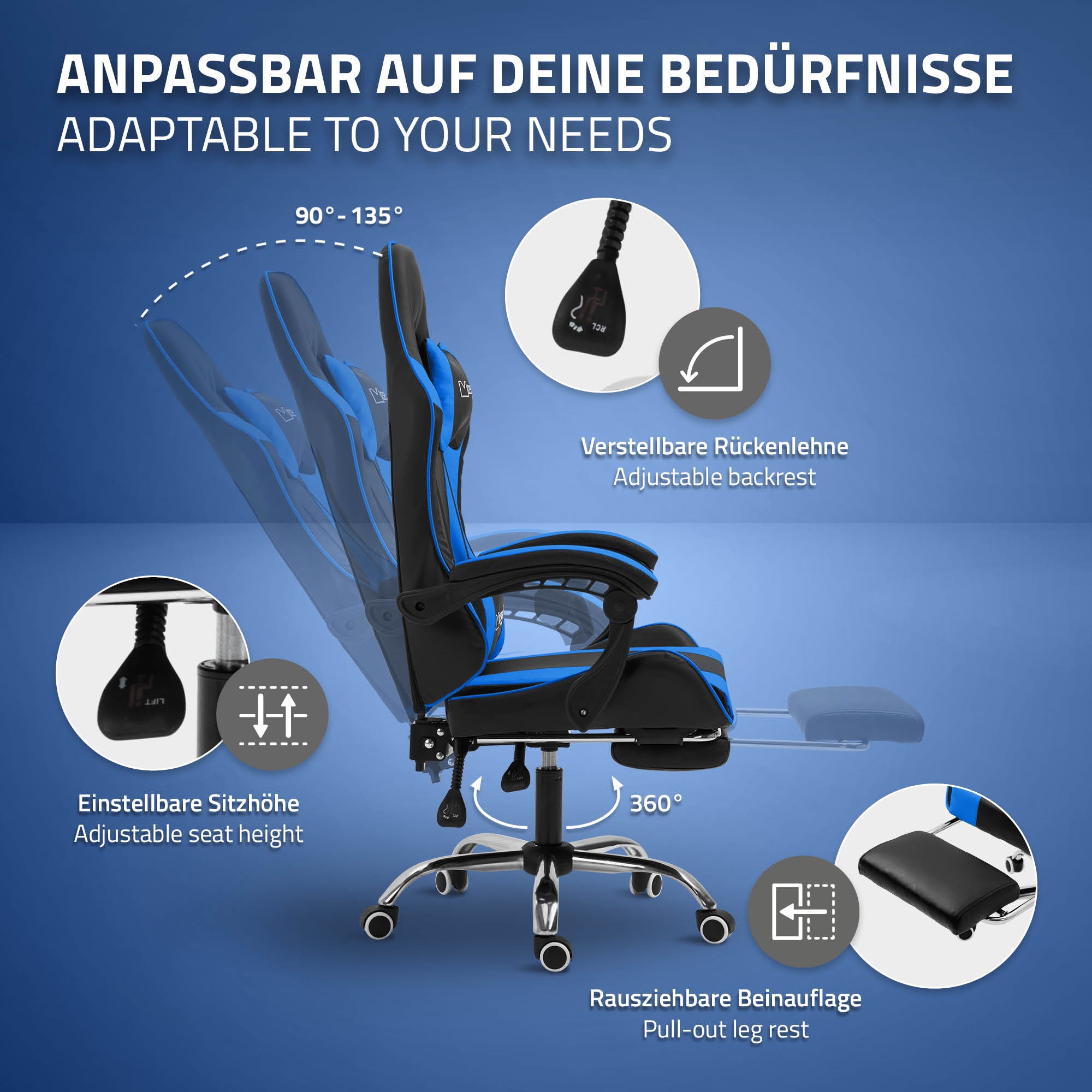 Massage Gaming Stuhl Bürostuhl Racing Verstellbar Gaming Chair Schreibtischstuhl
