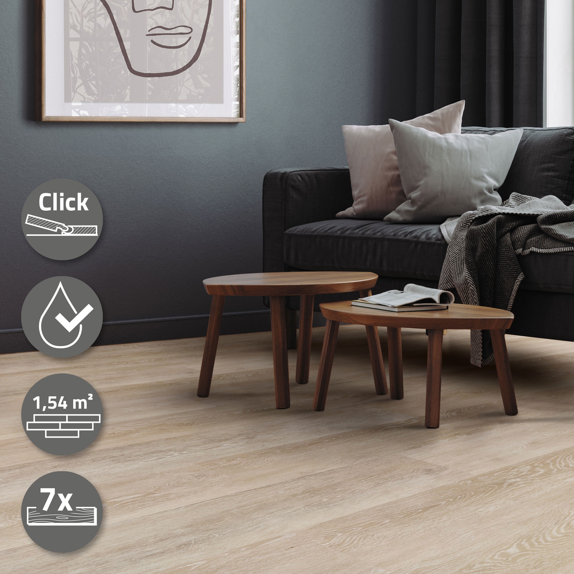 1,54-7,7 m² Click Vinylboden 4,2mm Nutzschicht Wasserfest Bodenbelag Laminat PVC
