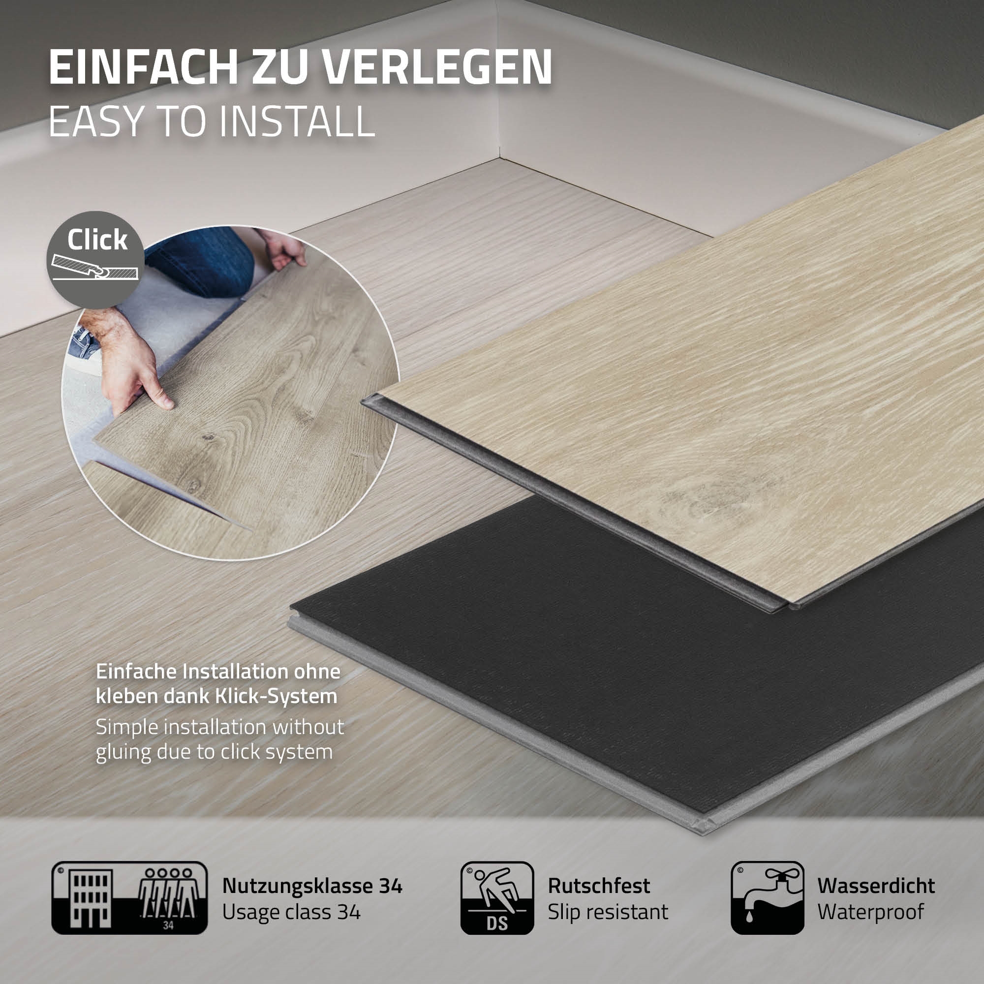 1,54-7,7 m² Click Vinylboden 4,2mm Nutzschicht Wasserfest Bodenbelag Laminat PVC