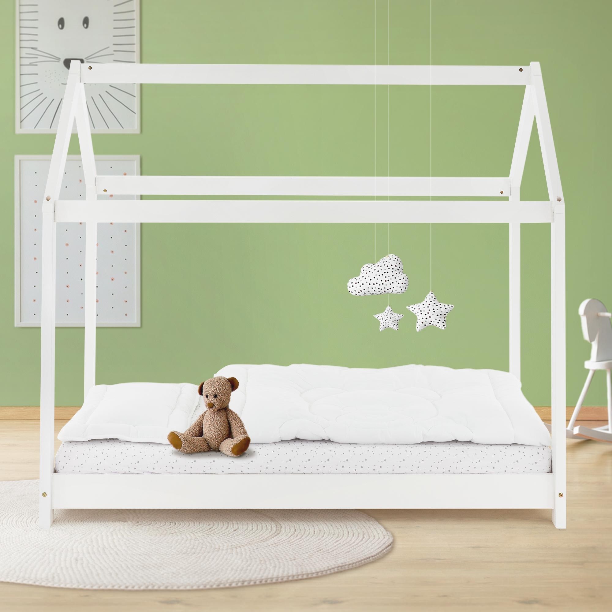 ML-Design Cama Infantil Tipi De Madera Maciza De Pino Blanco