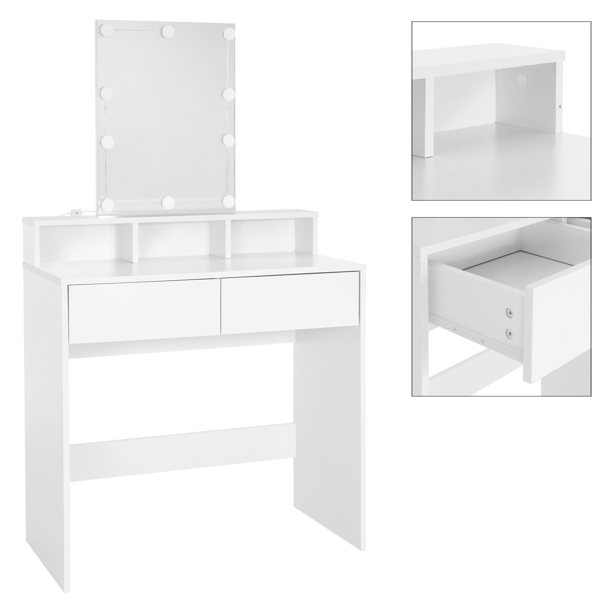 Tavolino da toilette con specchio 60x40x122 cm Bianco incl. sgabello  ML-Design