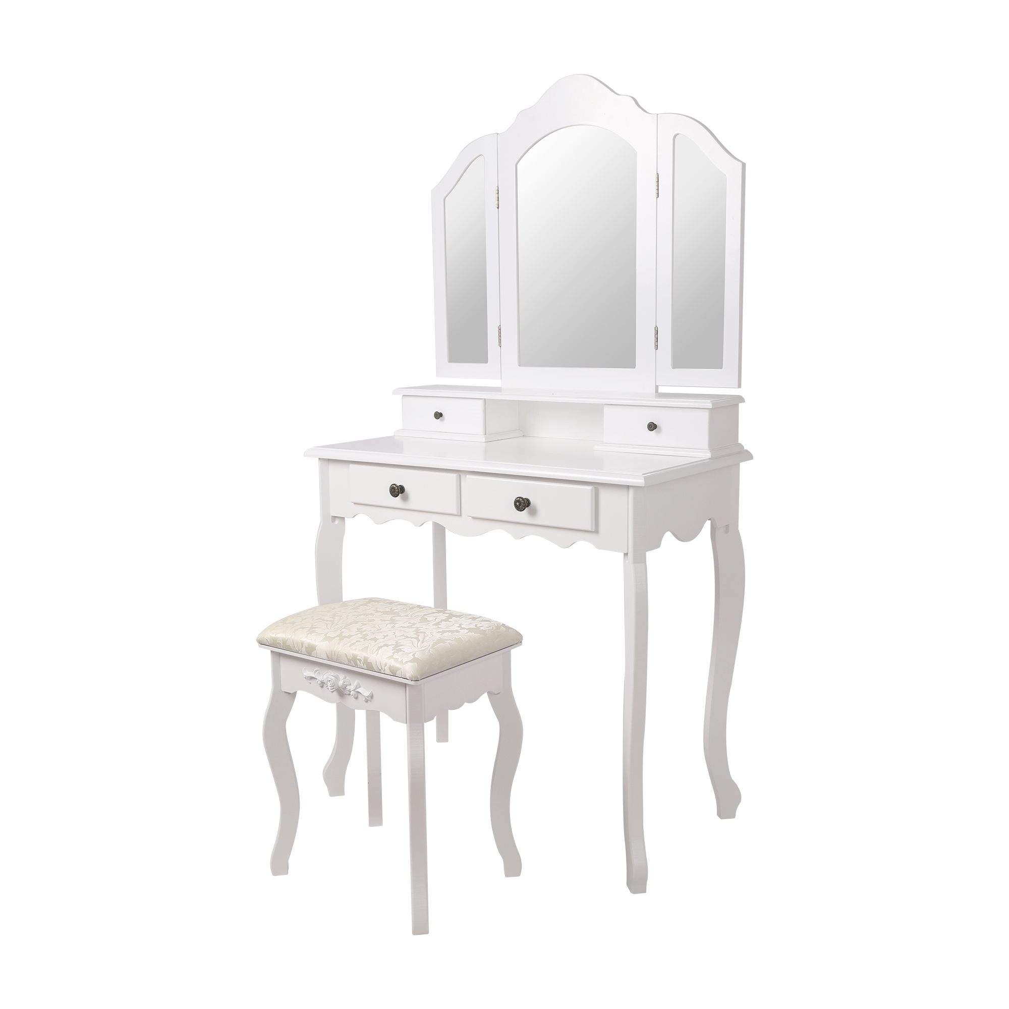 Tavolino trucco cosmetico toeletta bianca make-up con specchio e sgabello