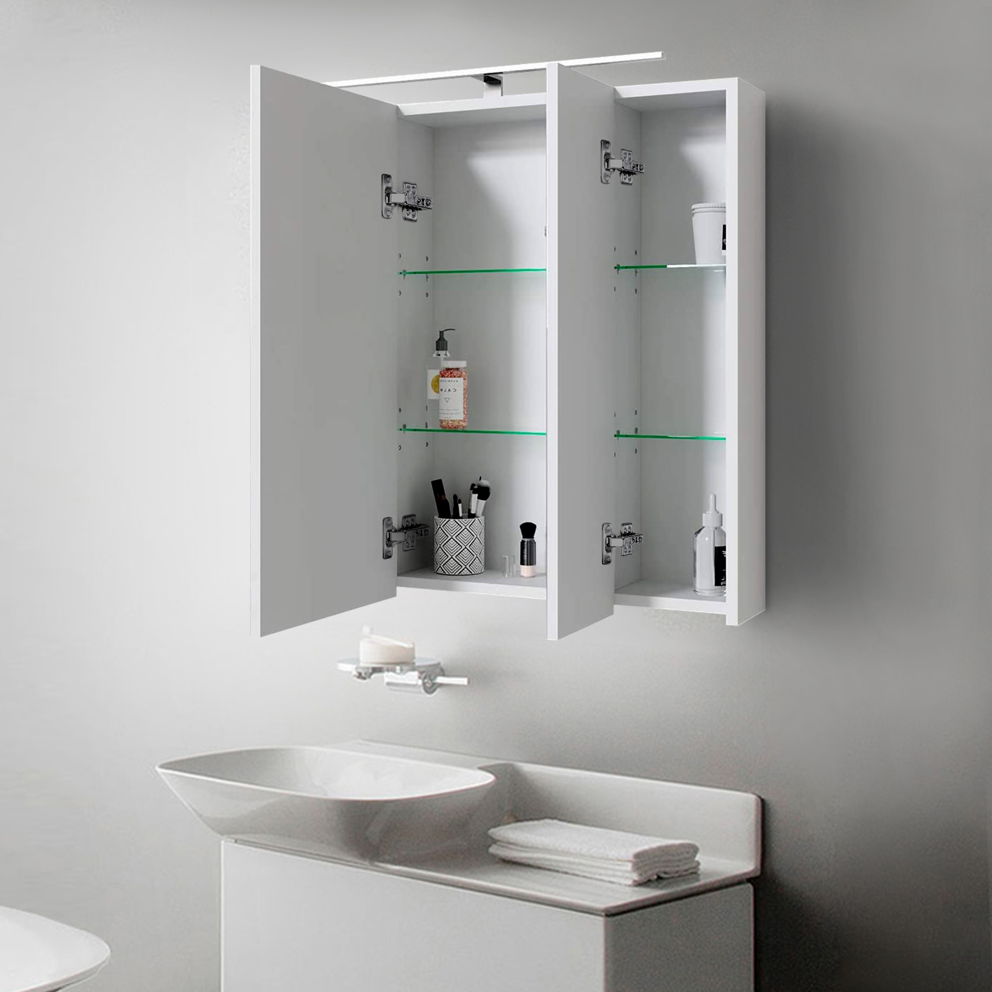 Spiegelschrank Badezimmerschrank Badspiegel Badschrank 3 türig LED ML-Design