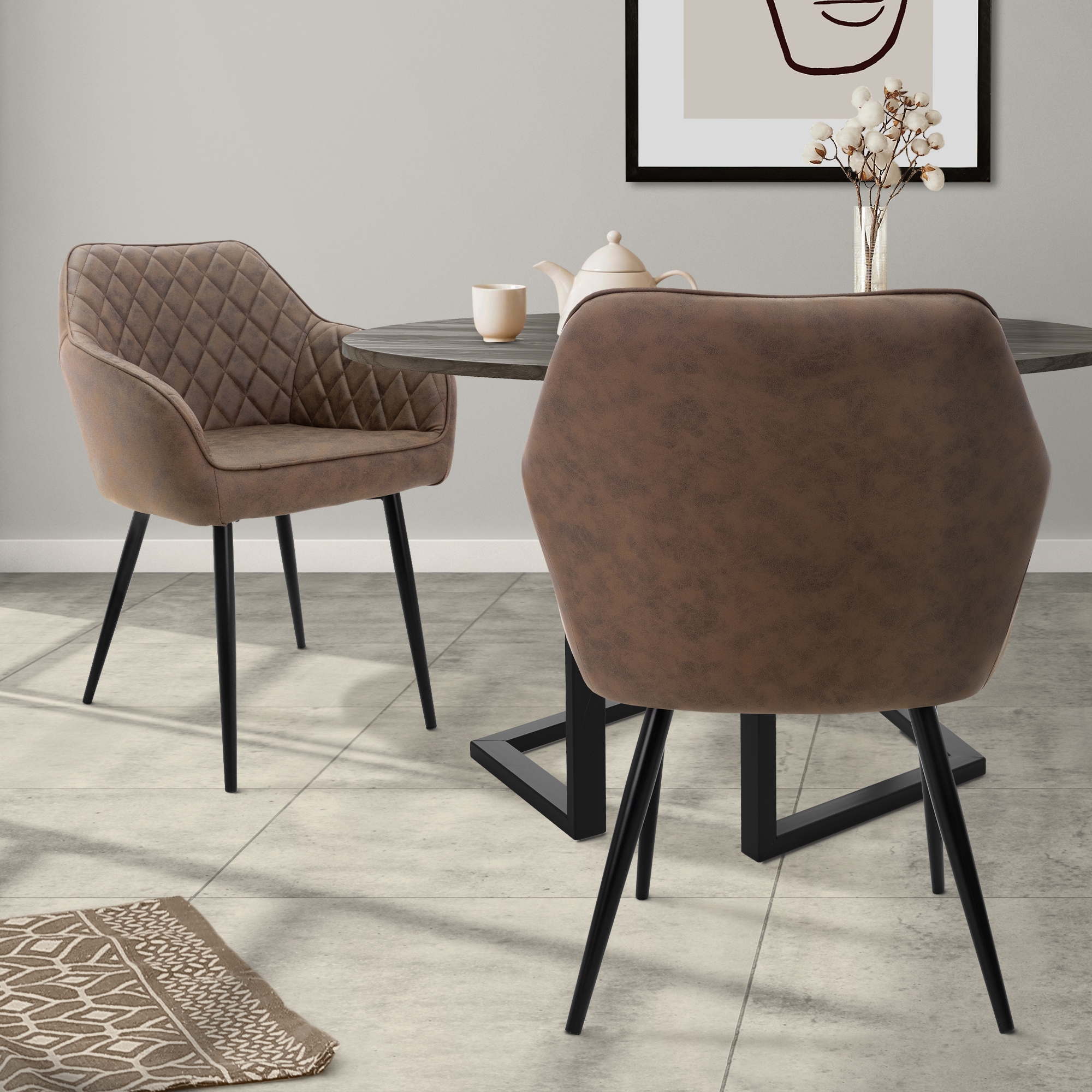 Set 2 sedie imbottite sala da pranzo imitazione pelle marrone poltrone  soggiorno