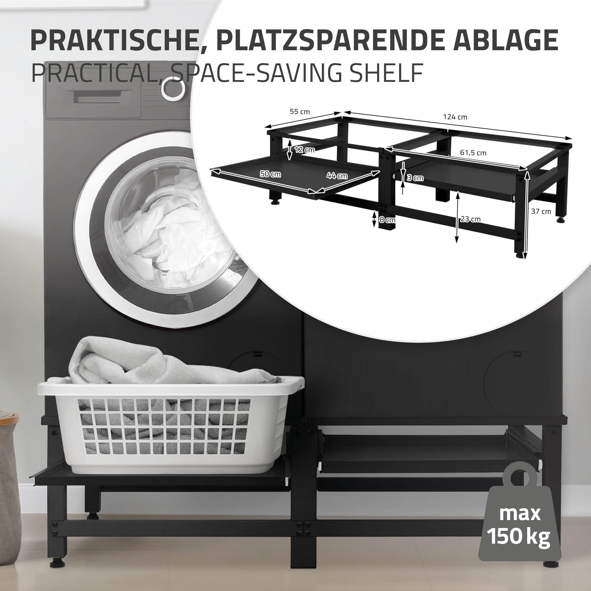 Socle Machine À Laver Double Avec Tiroirs Base Sèche-linge Noir 150  Kg/support à Prix Carrefour