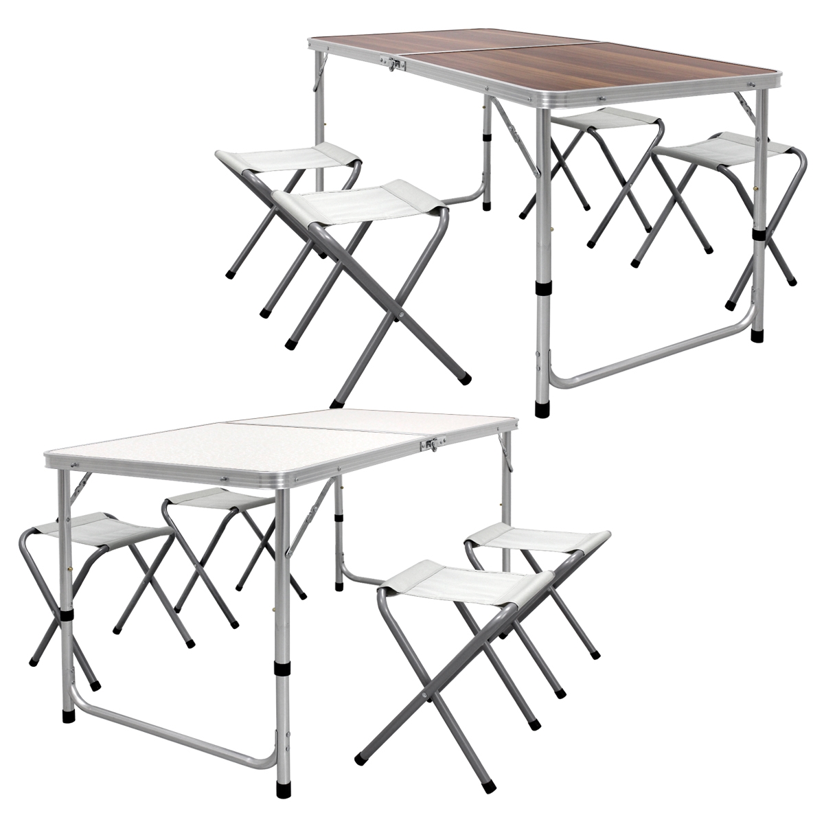 Campingtisch Klapptisch Gartentisch Tisch mit 4 Hocker Aluminium 120cm Holzdekor 