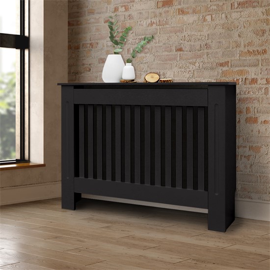 Radiator cover country style, black, 112x19x82 cm, made of MDF