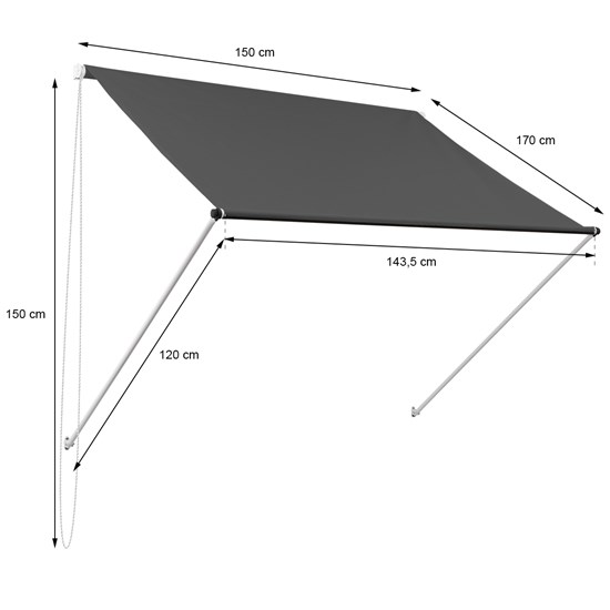 MLDesign Markise anthrazit, 150x120 cm, aus Metall und