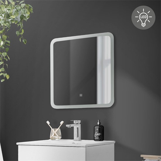 Badezimmer LED-Spiegel mit Touchschalter 60x60 cm Weiß aus Glas ML-Design