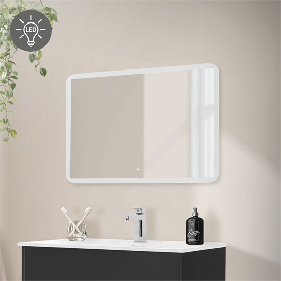 Badezimmer LED-Spiegel mit Touchschalter 90x60 cm Weiß aus Glas ML-Design