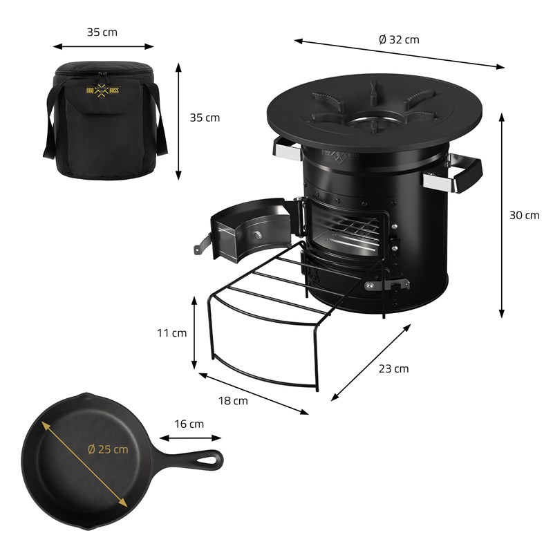 KESSER® Poêle à fusée avec poêle à barbecue en fonte avec sac de transport  Dutch Oven BBQ Fusée Poêle à bois Camping Réchaud de camping Barbecue en  acier inoxydable Noir : 
