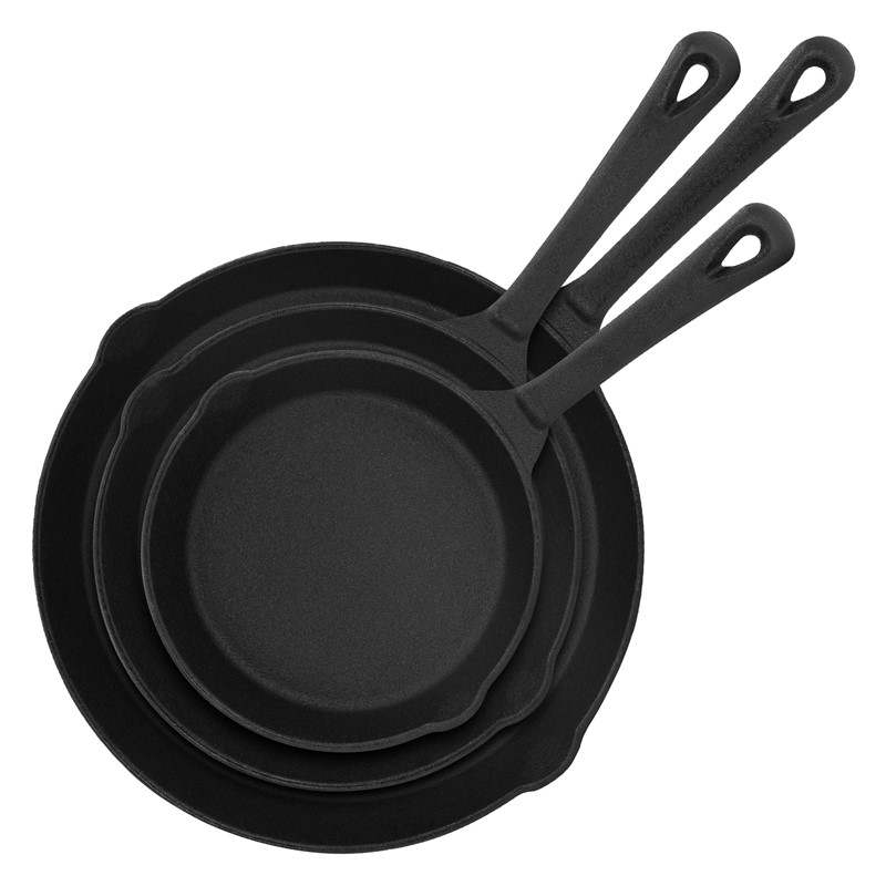 Set de 3 Sartenes de Hierro Fundido Antiadherente para Cocina Casa