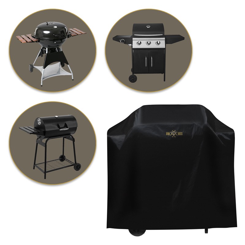 BBQBOSS Premium Grillabdeckung, Größe L 152x71x112 cm, Schwarz, aus  Oxford-Stoff, Reißfest, Heavy Duty Outdoor BBQ