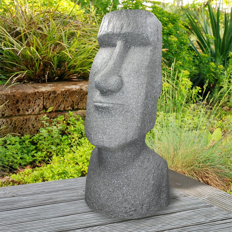 Easter Island Head Figure Grey, Moai Garden Ornament
