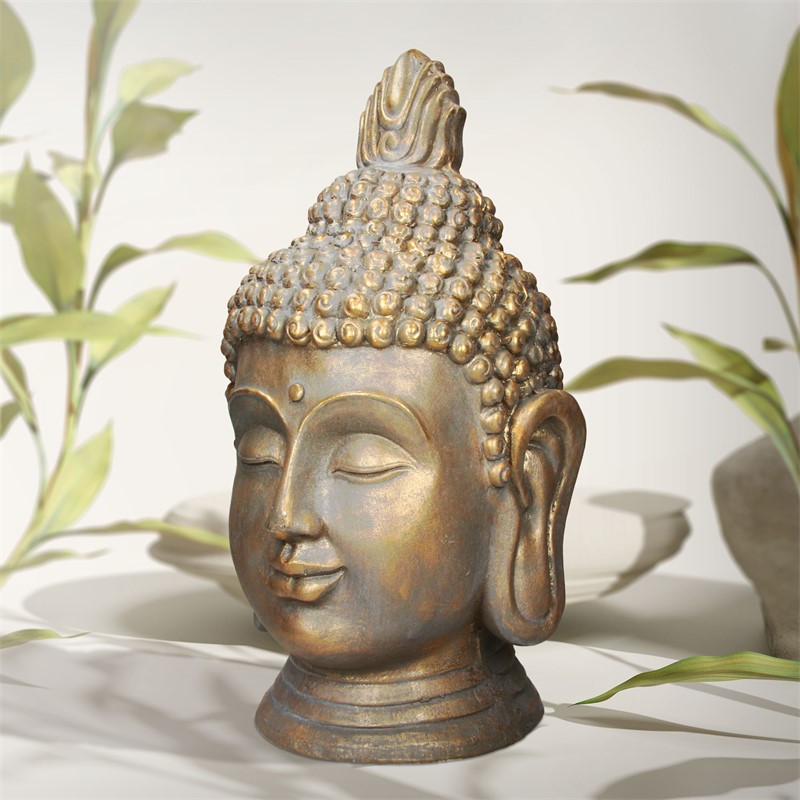 Statua della testa di Buddha 74,5 cm in bronzo poliresina Guarda per lo Yoga