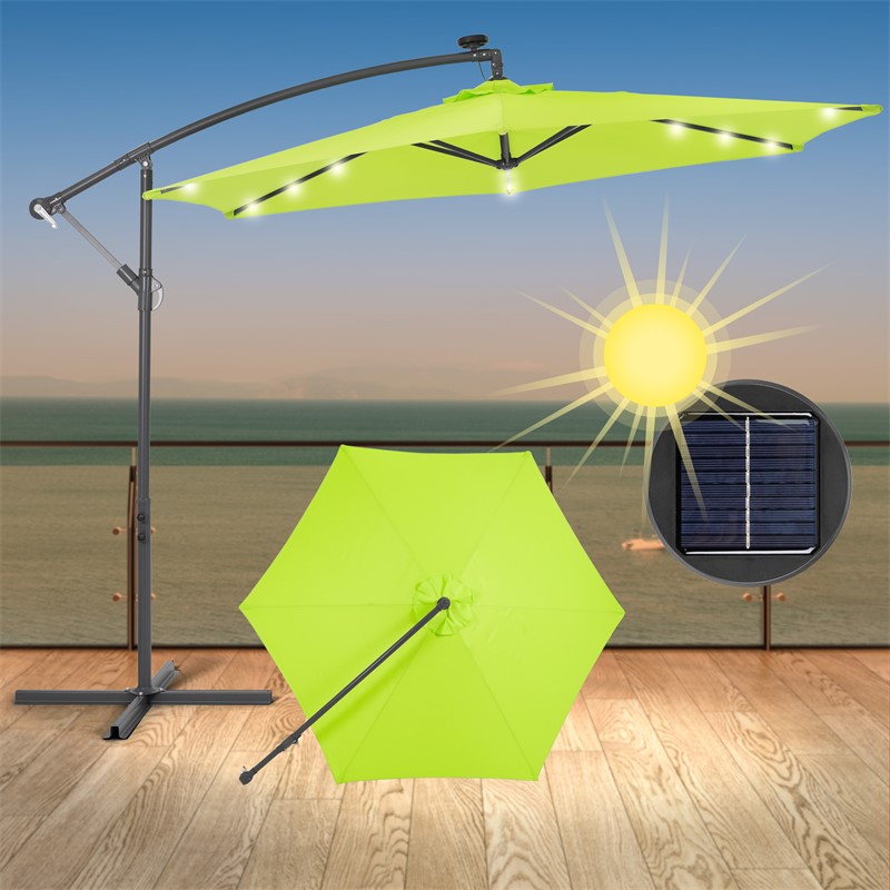Ampelschirm mit LED-Solar und Kurbel, aus shoppen Ø und Aluminium 300 grün, Polyester günstig cm