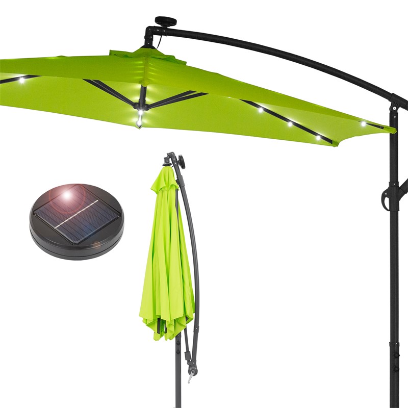 Ampelschirm mit LED-Solar und Kurbel, aus 300 cm, Ø Polyester Aluminium günstig shoppen und grün