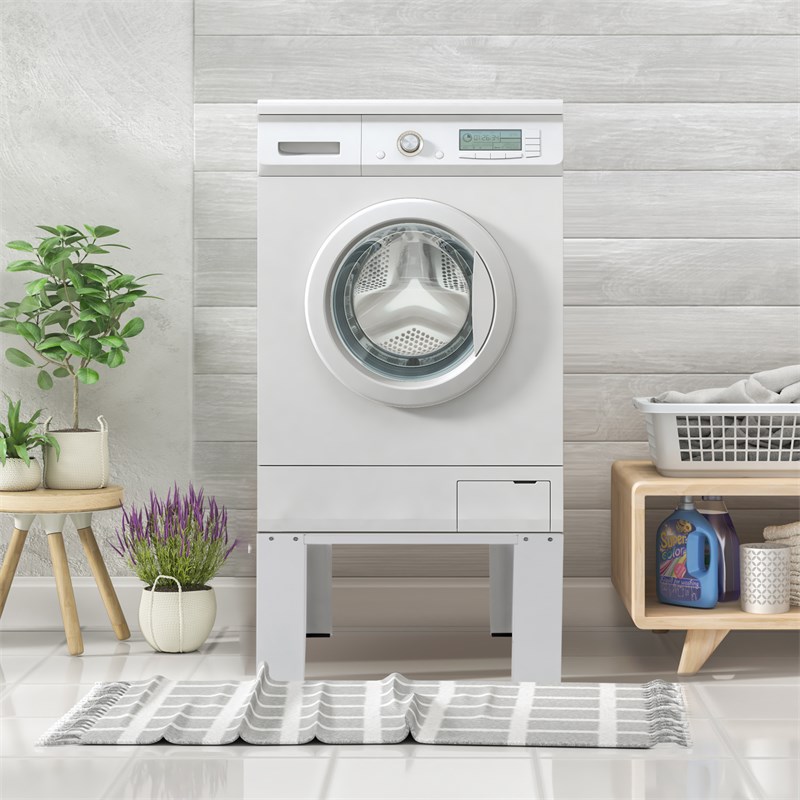 Support pour machine à laver avec étagère 63x54 cm blanc en acier