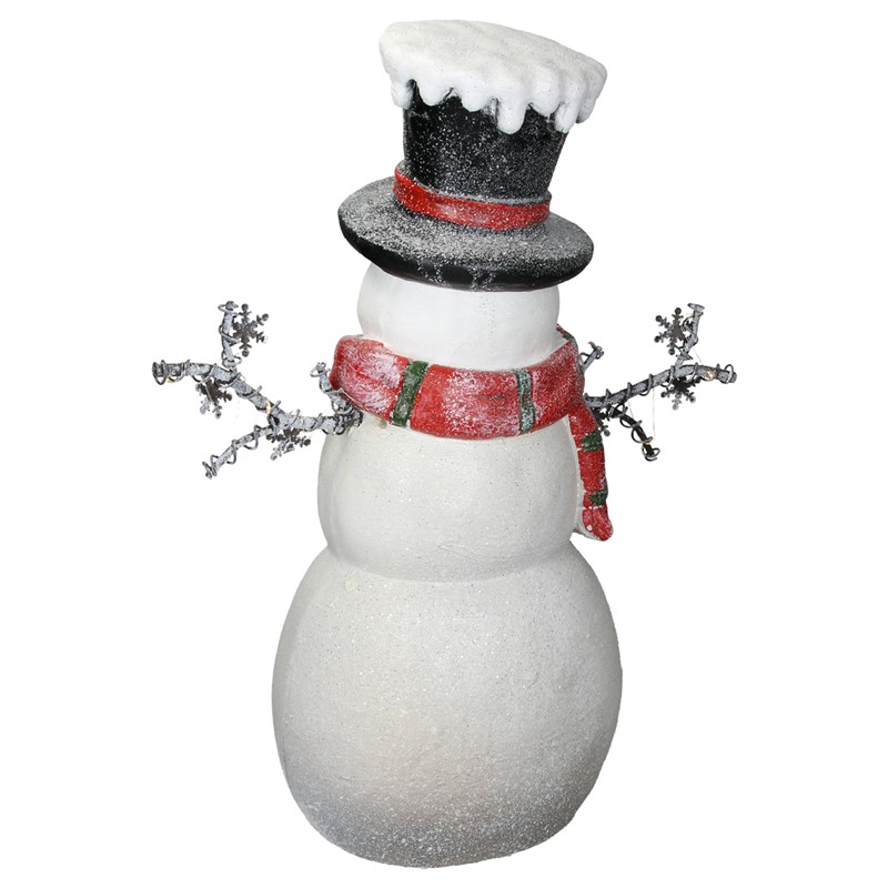 Pupazzo di neve a figura deco con 12 LED bianco caldo, alto 57 cm, bianco  con cilindro nero e sciarpa rossa