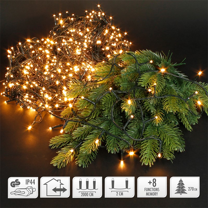 kopi Blinke partiskhed Juletræ dekoration LED lyskæde 20m hvid 1000 LED pærer