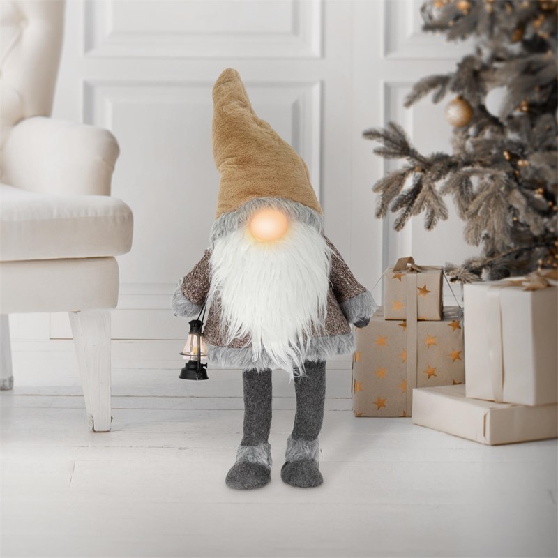 Figurine LED gnome 85 cm marron en plastique et polyester