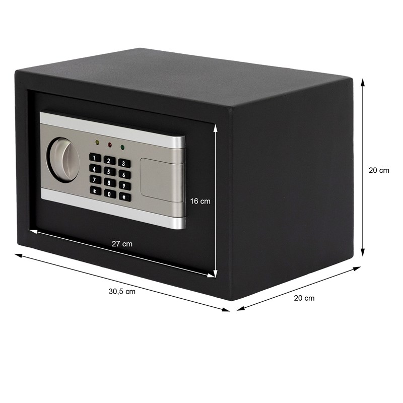 Cassaforte elettronica con allarme, nera, 30,5x20x20 cm, in metallo