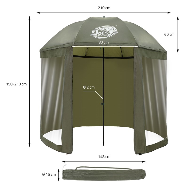 Fishing umbrella 2.4m closed Green with back & side wall