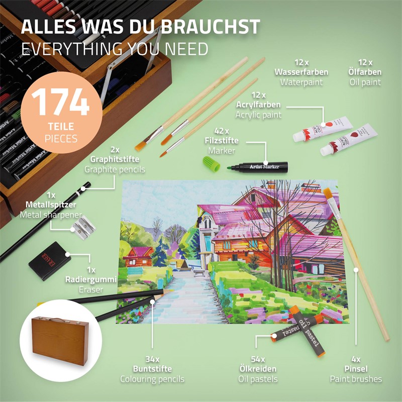 Ecd Germany - Coffret peinture crayons couleur pastels à l'huile acrylique  gomme 174 pièces - Tableaux, peintures - Rue du Commerce