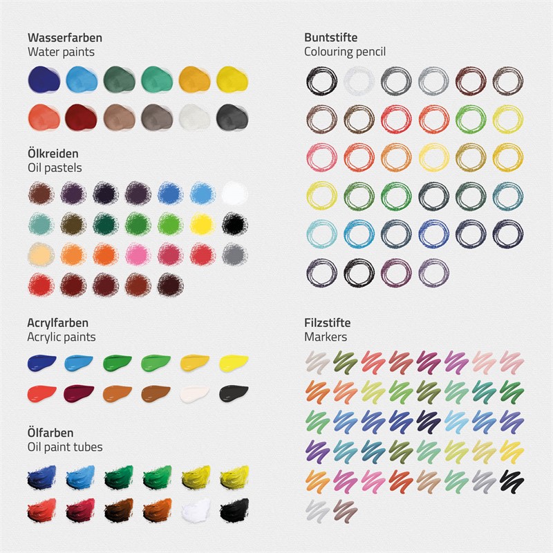 Ecd Germany - Coffret peinture crayons couleur pastels à l'huile acrylique  gomme 174 pièces - Tableaux, peintures - Rue du Commerce
