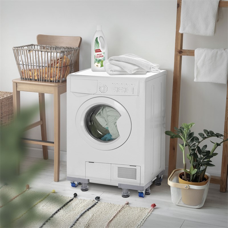 Machine à laver réglable avec roulettes verrouillables, support de