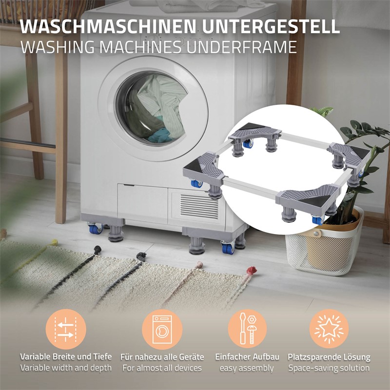 Base per lavatrice regolabile con ruote bloccabili 38-66 cm regolabile in  metallo grigio/argento