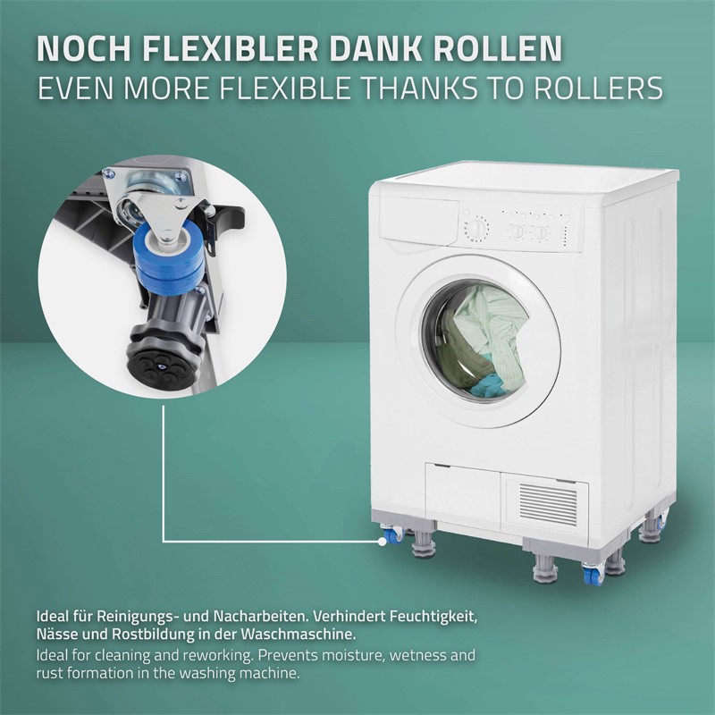 Base de lavadora ajustable en tamaño con ruedas bloqueables 55-78 cm  ajustable metal gris/plata ECD GERMANY