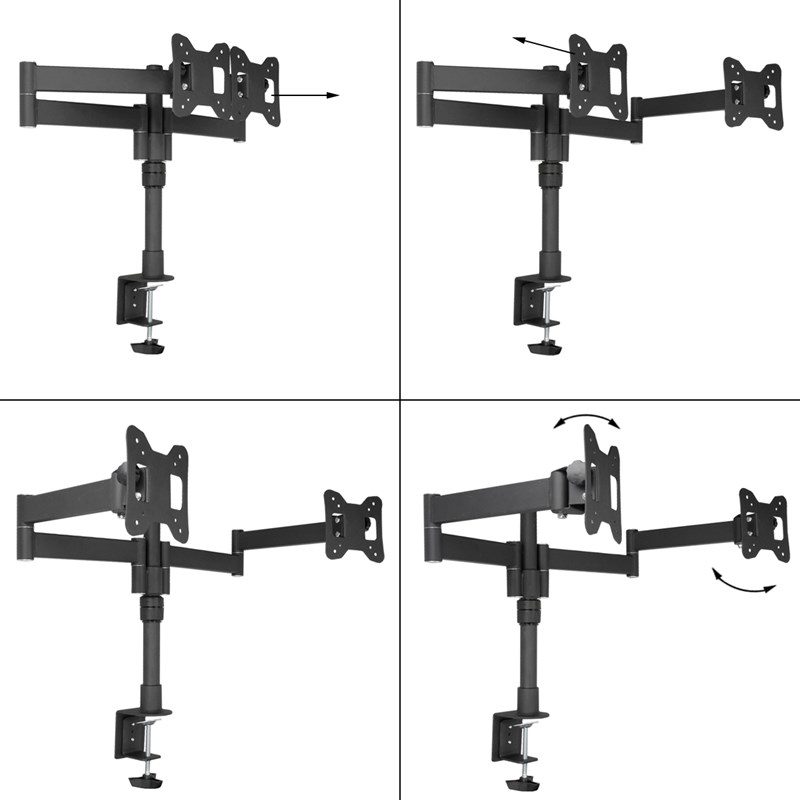 Support Double Écran Tv Ordinateur Noir Acier 13 - 27 Pouces Max