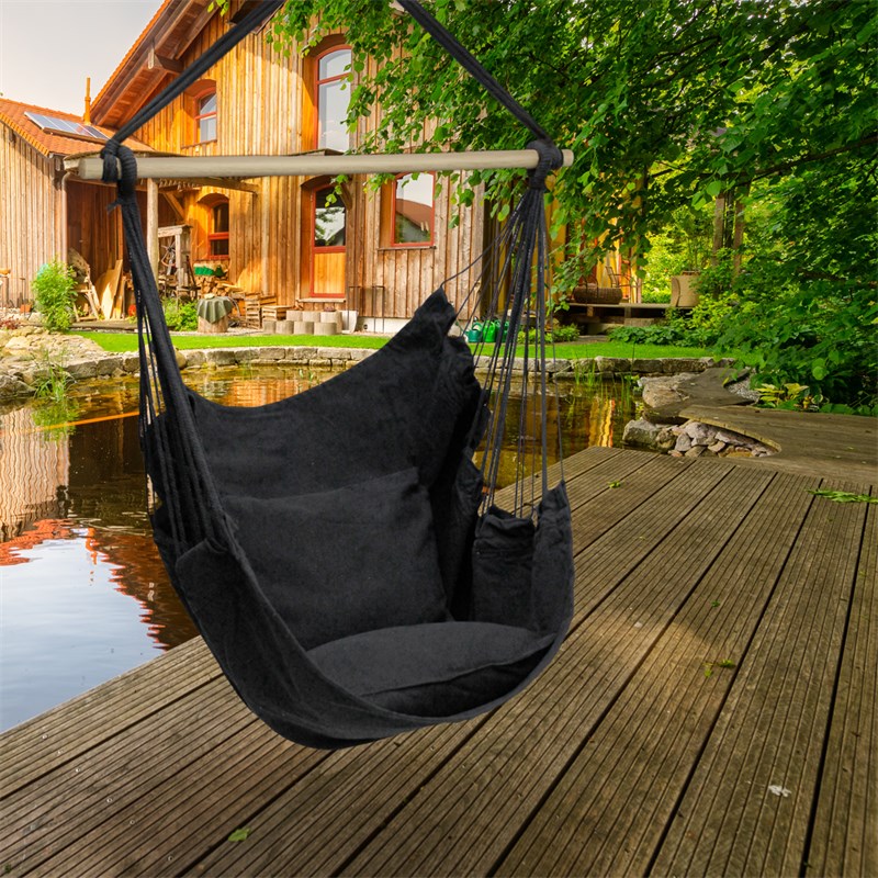 Hamac siège chaise fauteuil suspendu jardin couleur anthracite avec 2 oreillers 
