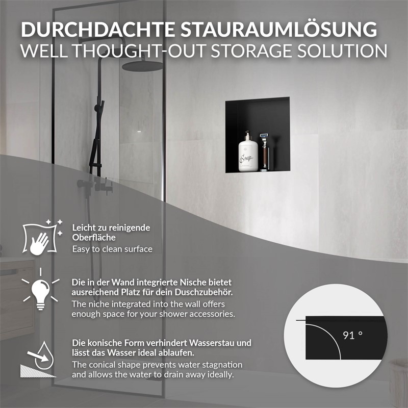 Hornacina de ducha 30x30 cm acero inoxidable negro marco empotrado  Hornacina de pared Plato de ducha LuxeBath
